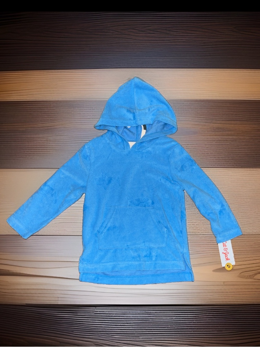 Cat & Jack Blue Boys 3D Sharks Printed. Embossed Pullover knit Front Pocket 4T